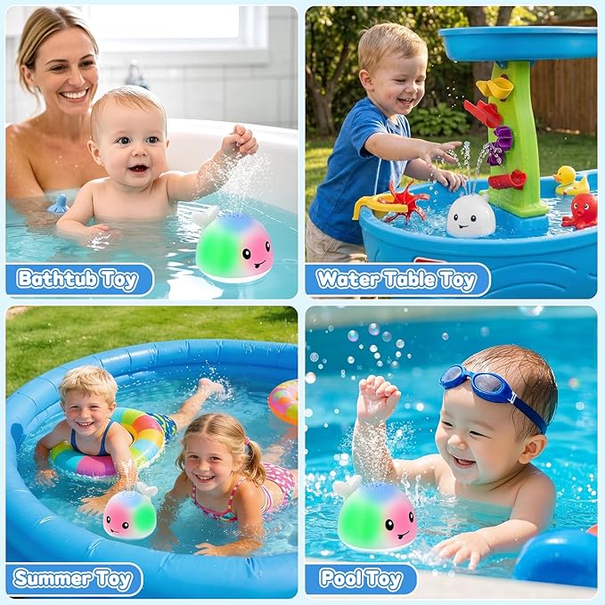 Baby Bath Toys for Kids Ages 1-3, Pool Water Toys for Baby 1 2 3 Year Boy Girl, Whale Bath Toy Sprinkler Light up Bath Toys for Babies 6-12 Months, Toddlers Bathtub Toys Baby Birthday Gifts