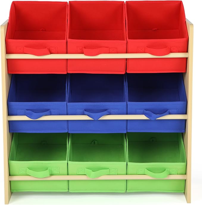 Humble Crew Kids Toy Organizer with 9 Fabric Storage Bins, Natural/Primary