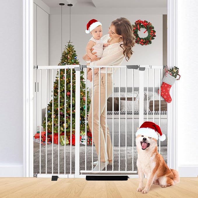 Rgqphantom 41" Tall Safety Pet Gate,Adjustable 30.5"-55" Wide,No Drilling Pressure Mount Kit,Auto Close Cat Gate Suitable for Stairs,Doorways,White (30.5"-55" W)