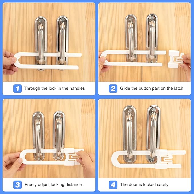 Vmaisi Baby Sliding Cabinet Locks - Adjustable U Shaped Child Safety Locks for Cabinets with Handles or Knobs, Childproof Latches for Kitchen Bathroom Storage Cupboards 10 Pack