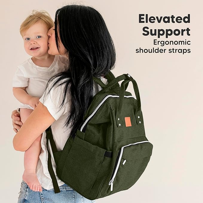 KeaBabies Baby Diaper Bag Backpack - Large Baby Bag for Boys, Girls, Waterproof Multi Function Travel Diaper Backpack with Changing Pad, Durable Travel Essentials for Moms and Dads (Dark Olive)