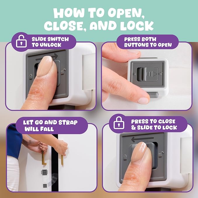 6 Pack Upgraded Baby Proofing Cabinet Latch Locks - No Drilling or Tools Required, Children Proof Cupboard Drawers Latches, Works with Most Cabinets and Drawers - Adhesive Easy Installation
