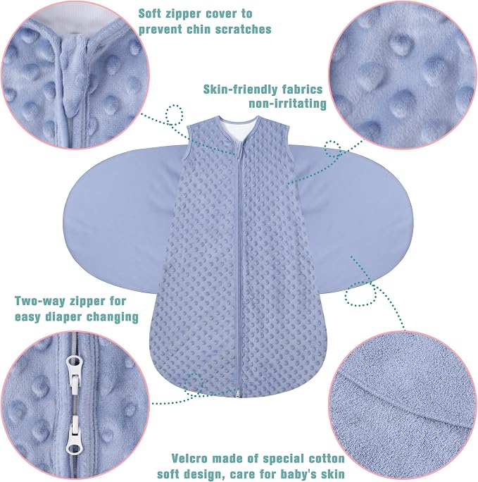 BSTOPPT Fleece Newborn Sleep Sack Baby Swaddle,3-Way Adjustable Wearable Blanket,2 Pack Fleece Swaddling sleeping bag TOG 2.0， (Blue&Green, 0-3 Months)
