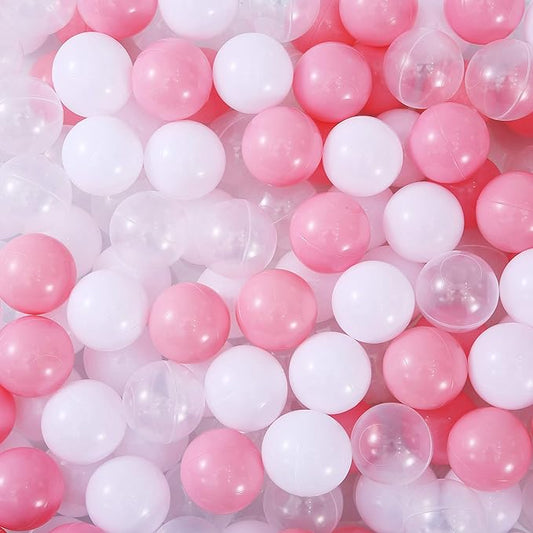 Ball Pit Balls for Toddlers 1-3, 200pcs Crush Proof Plastic Balls for Girls Ball Pit, BPA Free Non-Toxic Play Balls for Baby Pool, Playhouse, Tent, for Dogs & Pets, White, Clear & Pink