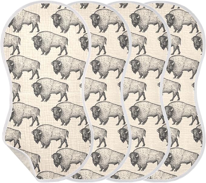 Muslin Burp Cloths for Baby Boys and Girls - 1-Pack Ultra Absorbent North America Bison Muslin Washcloths, Newborn Towel, Milk Spit Up Rags, Burp Cloth Bib for Unisex, 22 x 11 Inch