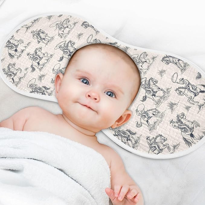 Muslin Burp Cloths for Baby Boys and Girls - 1-Pack Ultra Absorbent Western Cowboy Muslin Washcloths, Newborn Towel, Milk Spit Up Rags, Burp Cloth Bib for Unisex, 22 x 11 Inch