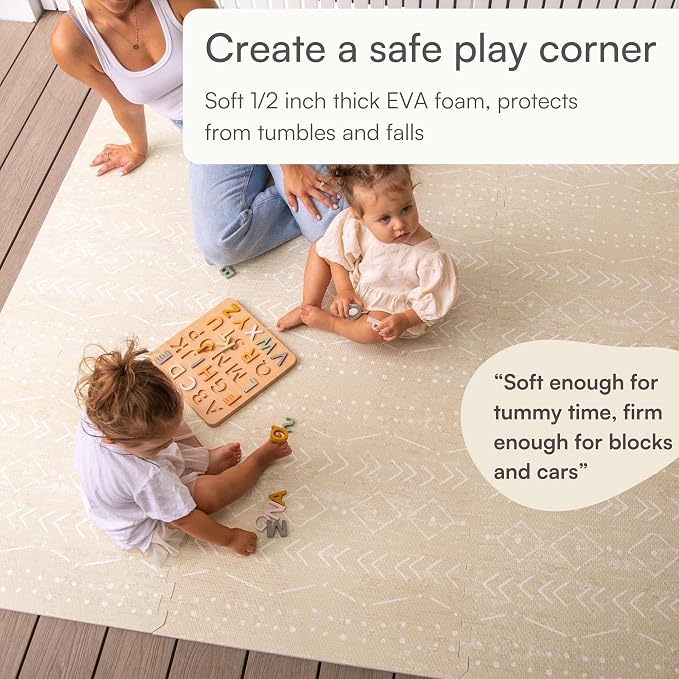 Lillefolk Baby Play Mat for Floor – 6x8ft Beige | Soft Non Toxic Premium EVA Foam Tiles for Tummy Time, Crawling & Playroom – Waterproof Interlocking Floor Mat for Babies & Toddlers (12 Tiles)