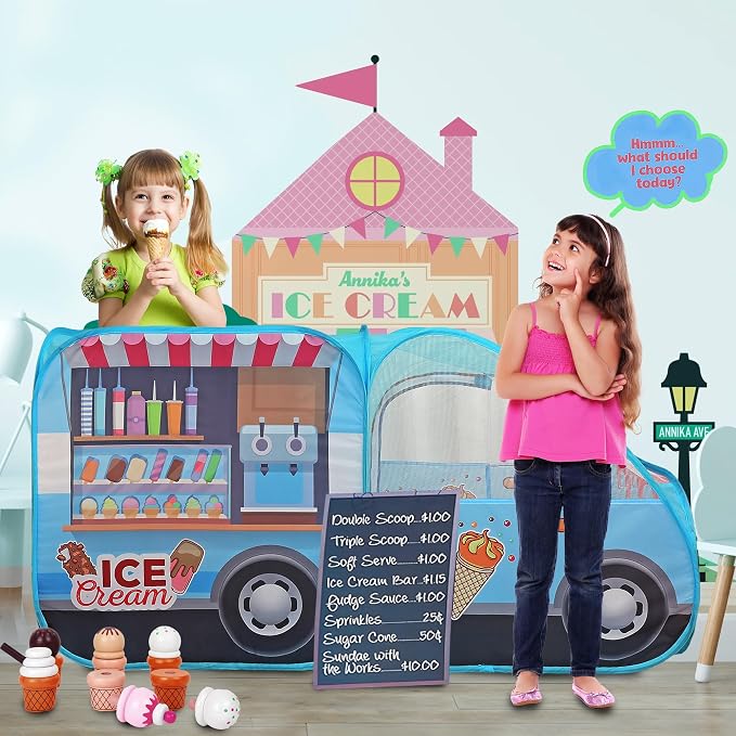 Ice Cream Truck Pop Up Kids Play Tent | Includes Carrying Case |, Children Indoor Icecream Playhouse for Boys, Toddlers, 25.6" D x 55" W x 29.5" H (Ice Cream)