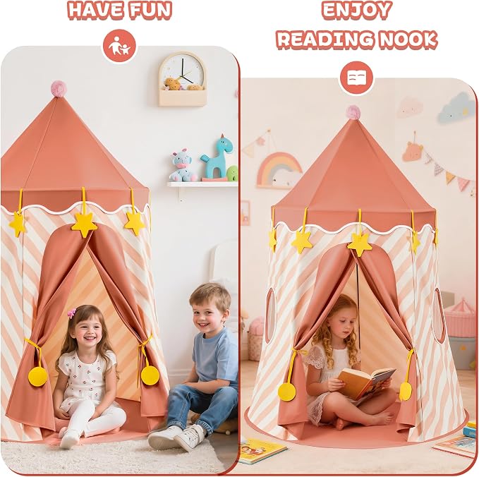 Hallo Deer Kids Play Tent, Princess Castle Pop Up Tent Kids with Star and Window, Portable Toddler Play Tent Indoor Outdoor,Playhouse Indoor Games for Boys & Girls Gifts (Rose Pink)