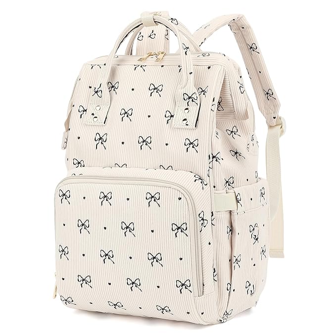 Baby Diaper Bag Backpack for Mom, Large Capacity Travel Nappy Bag for Boys & Girls with Stroller Straps (Corduroy Bow Tie)