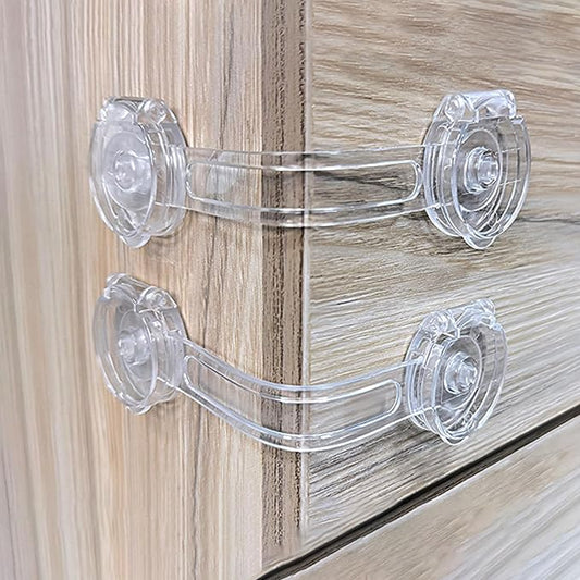 10-Pack Child Proof Refrigerator Lock Baby Proofing for Cabinet Drawer Cupboard Freezer Oven Toilet Trash, Fridge Strap for Toddler Cat Dog Pet, Closet Kitchen Latch, Adhesive Transparent