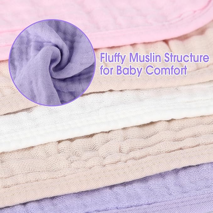 10 Pack Muslin Burp Cloths for Baby Girls 100% Cotton 20x10 Inch Popular Girl Colors Set Purple Pink Beige Brown White Soft Absorbent Newborn Infant Burping Cloths