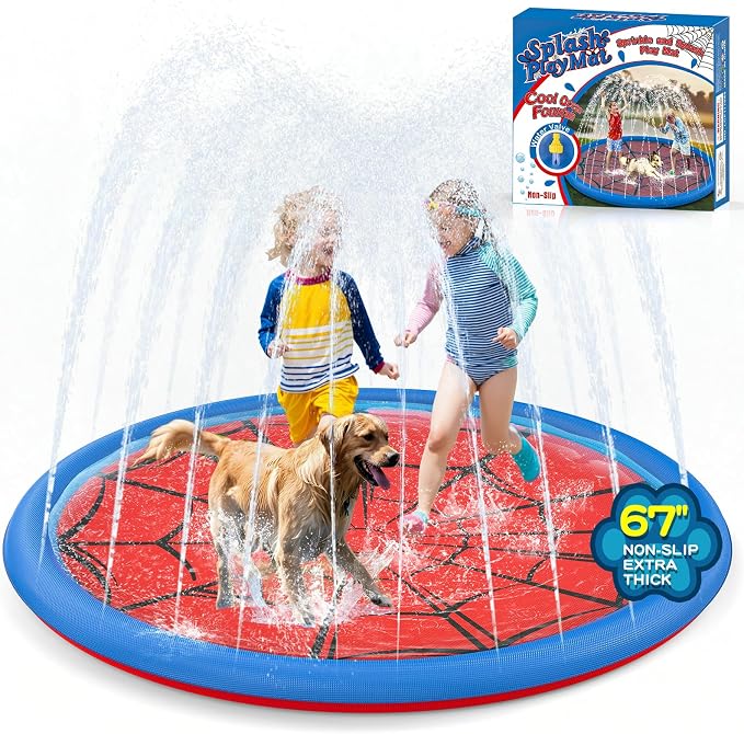 Non Slip Splash Pad for Kids and Dogs, 67'' Extra Large Splash Pad Outdoor Sprinkler for Kids, Dog Water Summer Toys Outdoor Toys for Toddlers 3-5 Ages 4-12