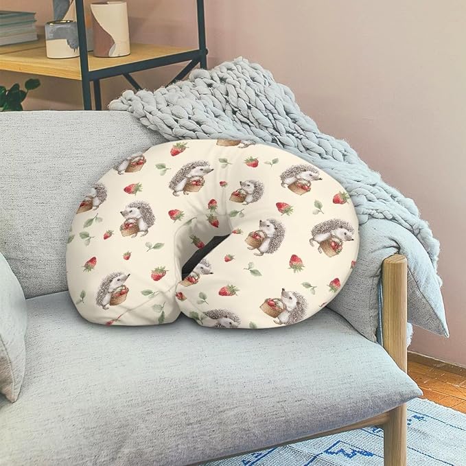 Hedgehog Strawberry Leaves Nursing Pillow and Positioner Detachable Newborn Original Breastfeeding Slipcover Case Soft Head Support Protector Cushion with Hidden Zipper Easy Care