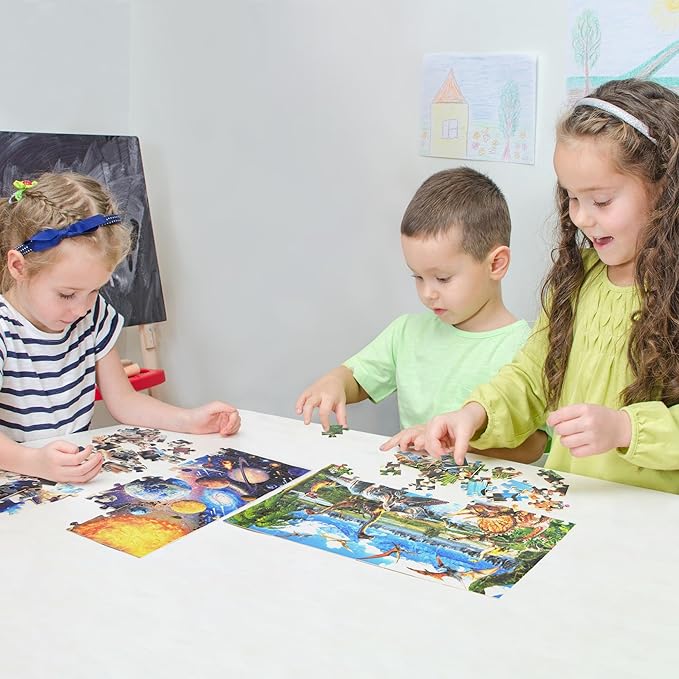 BenBen Puzzles for Kids Ages 4-6, 3 Pack 100 Pieces Large Puzzles for Toddlers 3-5 (Dinosaurs, Outer Space, Ocean Life), Learning & Educational Games for Kids 6-8, 19.75” x 13.75”