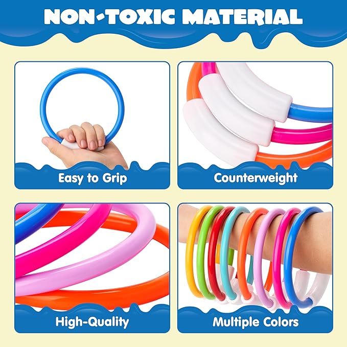 JOYIN Dive Rings Pool Toys, 8 Pcs Colorful Pool Rings for Kids, Underwater Training Swimming Diving Toy for Kids Gifts Summer Swim Water Fun Games