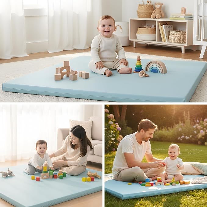 Motherly Haven Play Mat Cover Only – Fits 50x50x1 Rollable Foam Floor Mat for Babies – Waterproof, Easy to Clean Replacement Cover for Tummy Time & Crawling – Blue