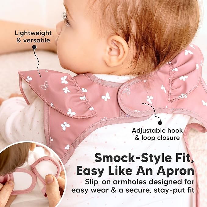KeaBabies Waterproof Bibs for Baby Girl,Boy ??2-Pack Lightweight, Large Baby Bibs for Eating, Wearable Food Catcher, 6-12 Months Infant Feeding Essentials, Smock for Toddlers 1-3, Kids (Butterflies)