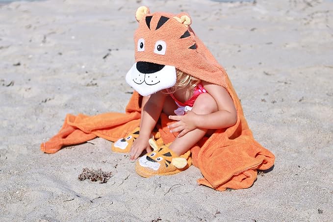 Hooded Baby Towel for Kids 2-8 | Large 100% Cotton Baby Towel for Girls or Boys in Orange | Unisex Cute Tiger Bath Towels for Babies and Toddlers