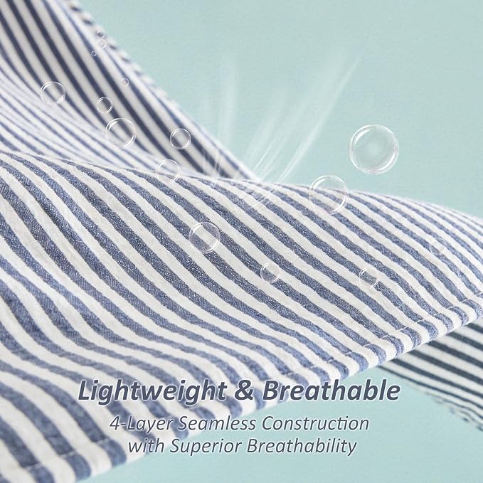 EMME Cotton Muslin King Blanket Bed Layering Bedspread Coverlet Breathable Gauze Soft Lightweight (Striped Navy, 108"x90")
