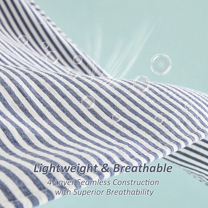 EMME Cotton Muslin Queen Blanket Bed Layering Bedspread Coverlet Breathable Gauze Soft Lightweight Adults (Striped Navy, 90"x90")