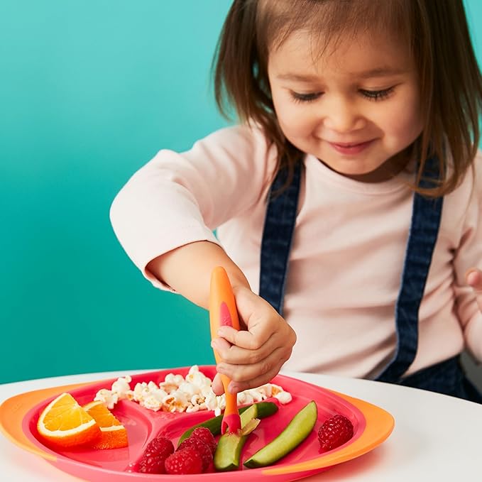 b.box Toddler Cutlery Set: Patented FLORK??Designed Fork, Spoon & Travel Case, Easy Grip Handles, Dishwasher Safe, BPA Free (Strawberry Shake)