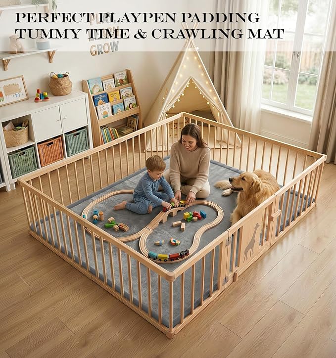 AEOCOO 60x80 Thick Baby Play Mat for Floor, 1.3" Memory Foam Infant Tummy Time Mat, Extra Large Soft Nursery Rug for Babies & Toddlers, Anti-Slip Cushioned Crawling Rug for Living Room, Grey