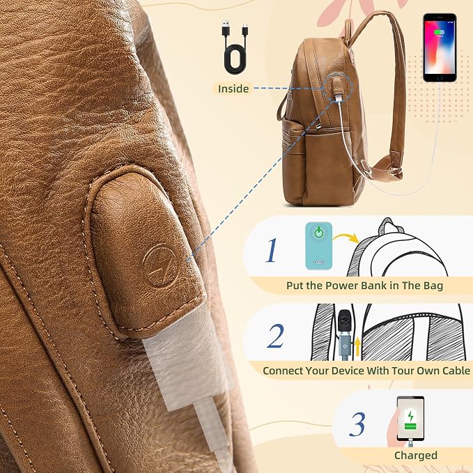 miss fong Small Diaper Bag for Travel Leather Diaper Bag Backpack Baby Diaper Bag with 7 Pockets with USB Charger & 2 Insulated Pockets
