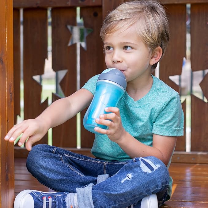 Chicco Insulated Straw Sippy Cup 12+ Months, 9oz Toddler Training Cup with Spill-Free Flip-Top Lid, BPA-Free 2-Pack, Blue Discover/Teal