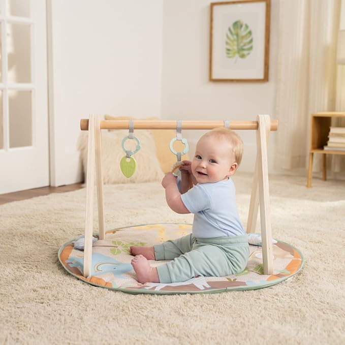 Ingenuity Wonder & Wood Baby Play Mat, Play Gym for Baby, Foldable A-Frame Bar, Machine-Washable Mat, for Ages 0-36 Months