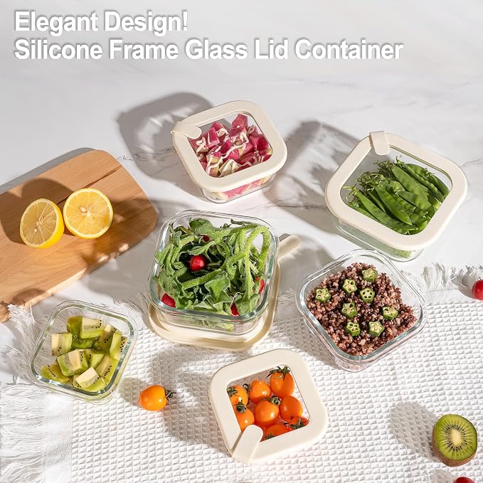 Urban Green Glass Food Storage Containers with Glass Lids, Microwave Safe Food Container Set, Airtight Meal Prep Containers, LeakProof, 100% Plastic Free, 6 Pack