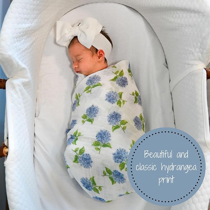 LollyBanks Muslin Swaddle Blankets 2 Pack, 100% Cotton Baby Blanket for Girls, Soft and Breathable 47 x 47 Inches Newborn Swaddle Blanket, Newborn Essentials Must Haves (Hydrangea and Tulip)
