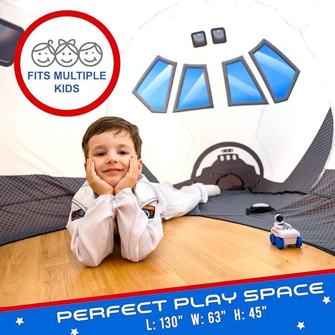 W&O Space Explorer Aerodome with LED Lights & Blast-Off Button ??Inflates in Seconds to Create an Immersive Space Adventure for Kids Ages 3-12 ??Inflatable Rocket Ship Tent (Fan Not Included)