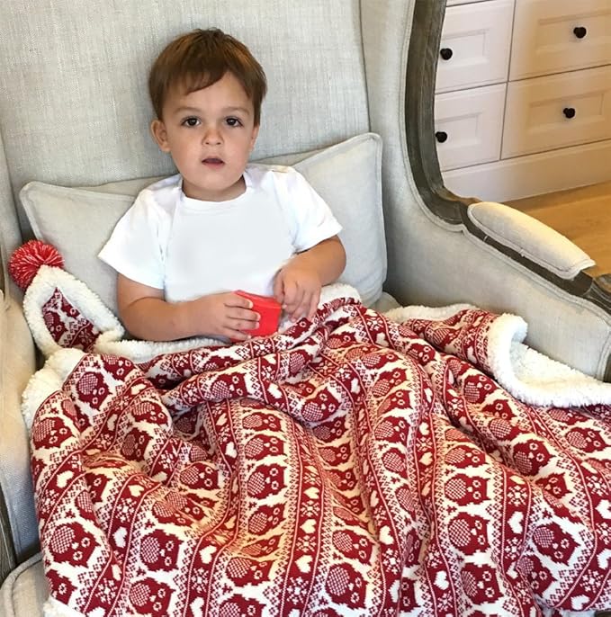 Snow Owl Cotton Knit Sherpa Baby Blanket 30?�x40??(British Red)