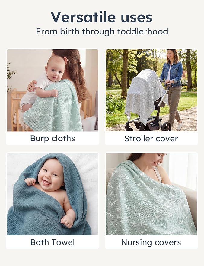 Unnivoll Muslin Swaddle Blankets for Newborns, 100% Cotton Receiving Blankets, Large 38 x 40 inches Baby Swaddle Blanket for Baby Boys and Girls, Soft Breathable Infant Baby Essentials 3 Pack Blue