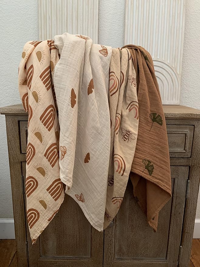 Leyl&Ari Muslin Baby Swaddle Blanket | 100% Organic Receiving Wrap (Boho Butterflies)