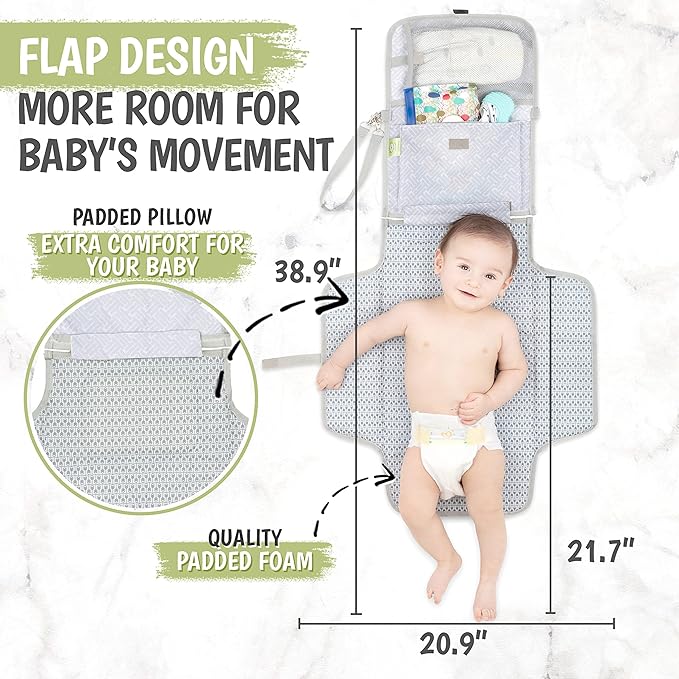 KeaBabies Diaper Bag Backpack with Portable Diaper Changing Pad - Waterproof Multi Function Baby Travel Bags - Grey PVC Changing Mat