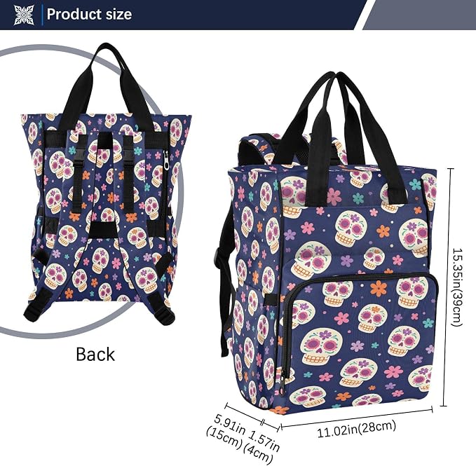 Cute Colorful Sugar Skulls Diaper Bag Stroller Straps Unisex Mom Dad