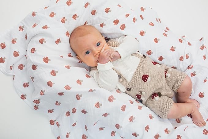 Lulujo Baby Swaddle Blankets | Unisex Softest Breathable Cotton Muslin Swaddle Blanket Set | Neutral Receiving Blanket for Girls & Boys | 40in x 40in | Mushroom & Sand | 2-Count