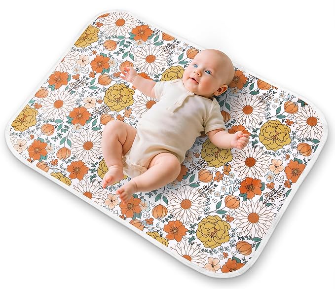 Baby Changing Pad, Diaper Changing Mat for Dresser, Changing Table, Travel, 100% Cotton Surface, Breathable & Waterproof, Shower Gift for Newborn Girls, Extra Large 24" x 30" Daisy Flower