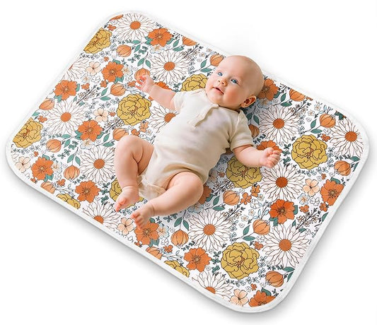 Baby Changing Pad, Diaper Changing Mat for Dresser, Changing Table, Travel, 100% Cotton Surface, Breathable & Waterproof, Shower Gift for Newborn Girls, Extra Large 24" x 30" Daisy Flower
