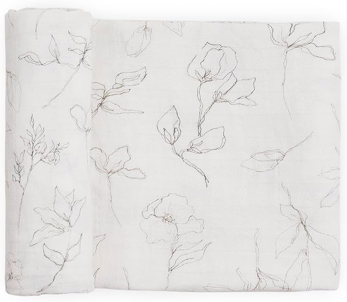 Little Unicorn 100% Natural Organic Cotton Muslin Swaddle Blanket (Pencil Floral)