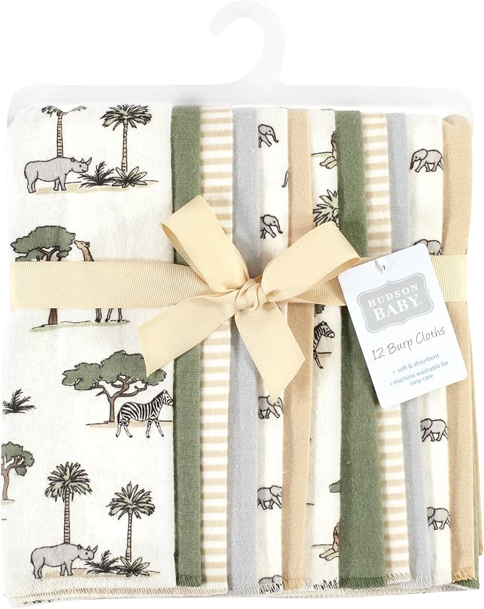Hudson Baby Unisex Baby Cotton Flannel Burp Cloths Bundle, Going On Safari, One Size