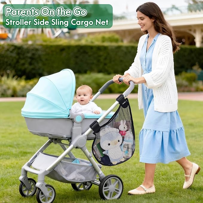 Guiseapue Side Sling Stroller Cargo Net: Universal Travel Stroller Organizer Attachment, Stroller Caddy Anti-Tipping Design, Mesh Storage for Baby Essentials, Fits Uppababy, Nuna, Butterfly, Graco
