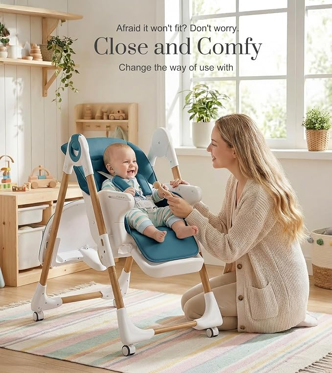 Mallify Convertible High Chairs for Babies and Toddlers, Height Adjustable Baby High Chair, High Chair with Removable Tray, Adjustable Backrest, Portable Baby Dinning Chair with Lockable Wheels