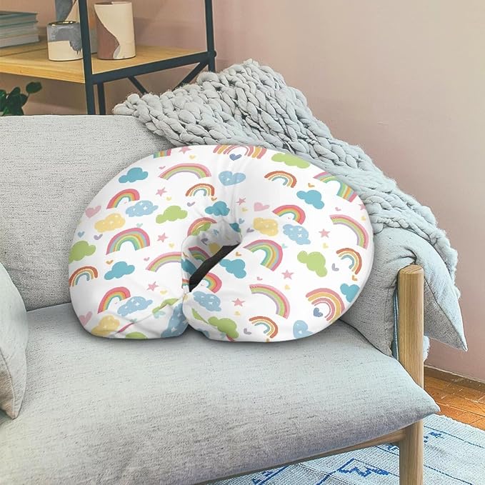 Rainbow Cloud Breast Feeding Pillow Covers, Ultra Soft Comfortable Slipcovers Stretchy Removable Cover for Breastfeeding Pillows for Baby Girl and Boy