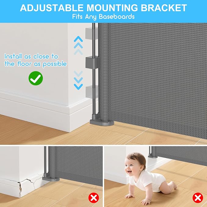 196 Inch Retractable Baby Gates Extra Wide, 41 Inch Reinforced Extra Tall Gate for Large Openings, Mesh Safety Gate for Kids Pets, Retractable Dog Gate for Pool Garages Doorway Indoor Outdoor, Gray