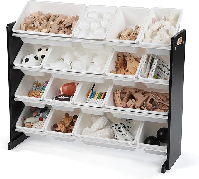 Humble Crew Supersized Toy Storage Organizer with 16 Removable Bins, Black/White ??Large Toy Storage for Toddlers Ideal for Kids' Rooms, Playrooms, and Nurseries - Modern Toy Bins for Kids