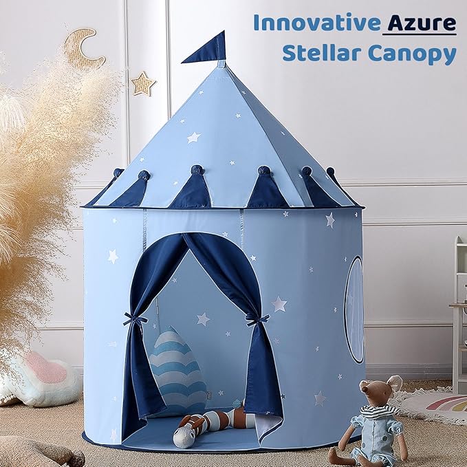 Blue Star Kids Tent:Pop up Kids Play Tent Made by Peachskin Fabric - Toddler House for Indoor & Outdoor - Great Princess Castle for Baby