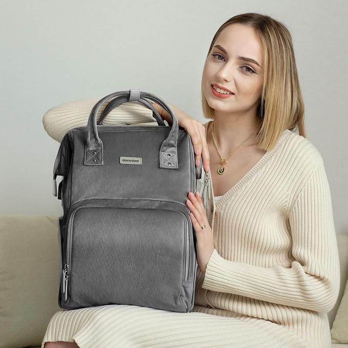 SUNVENO Velvet Stitching Diaper Bag Backpack Large Capacity Tote Shoulder Nappy Bag Organizer for Baby Care with Insulated Pockets,Waterproof Fabric, Grey